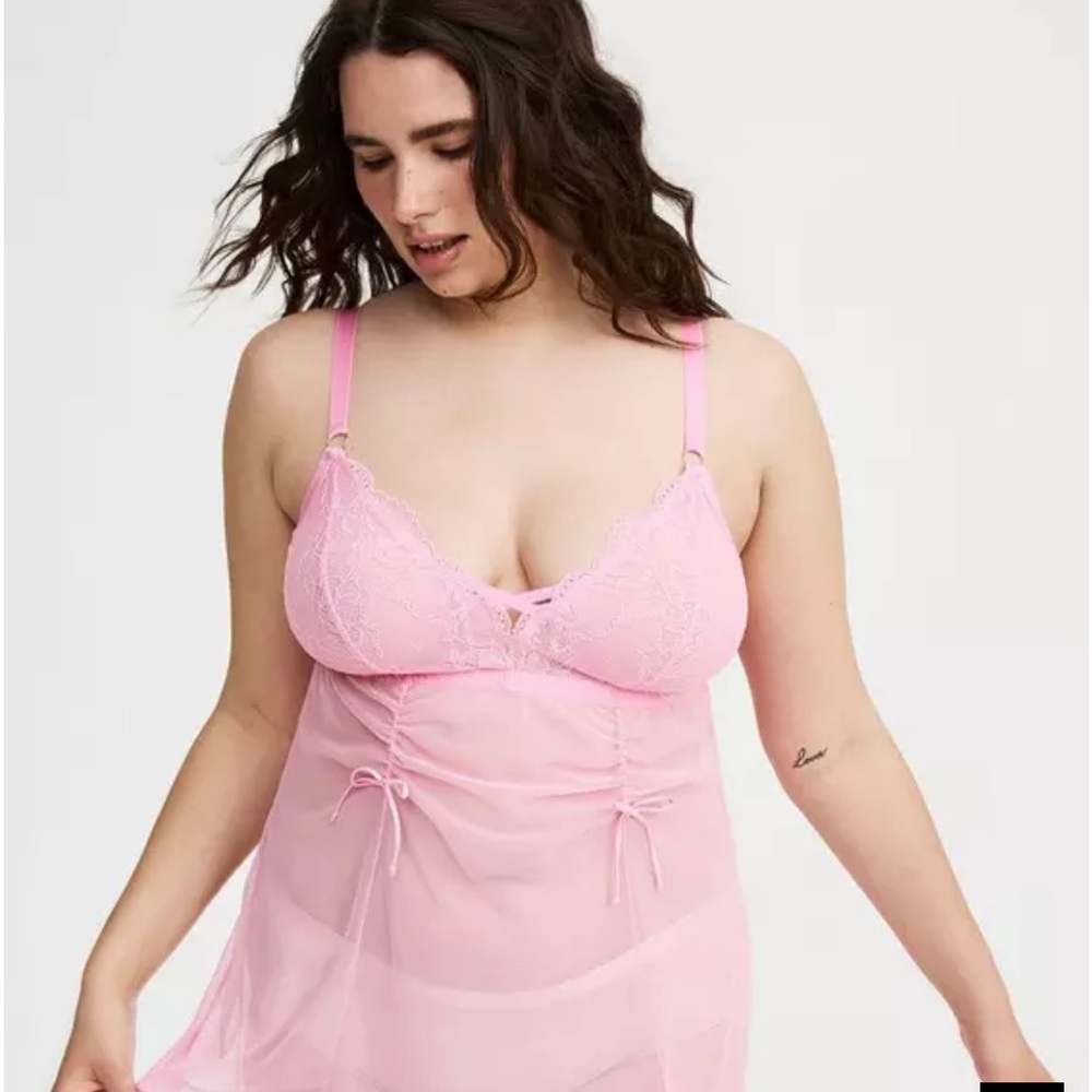 New in shipping bag. Torrid Pink Lace and Mesh Babydoll